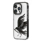 Black Crow Personalised iPhone 14 Pro Black Impact Case Side Angle on Silver phone