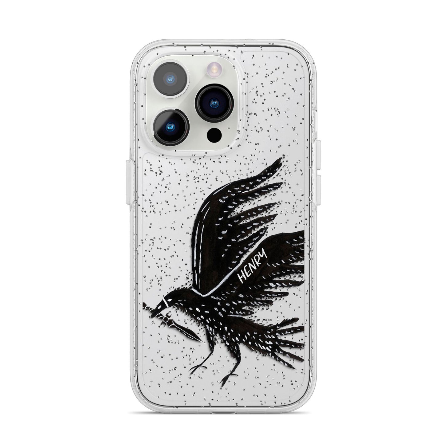 Black Crow Personalised iPhone 14 Pro Glitter Tough Case Silver