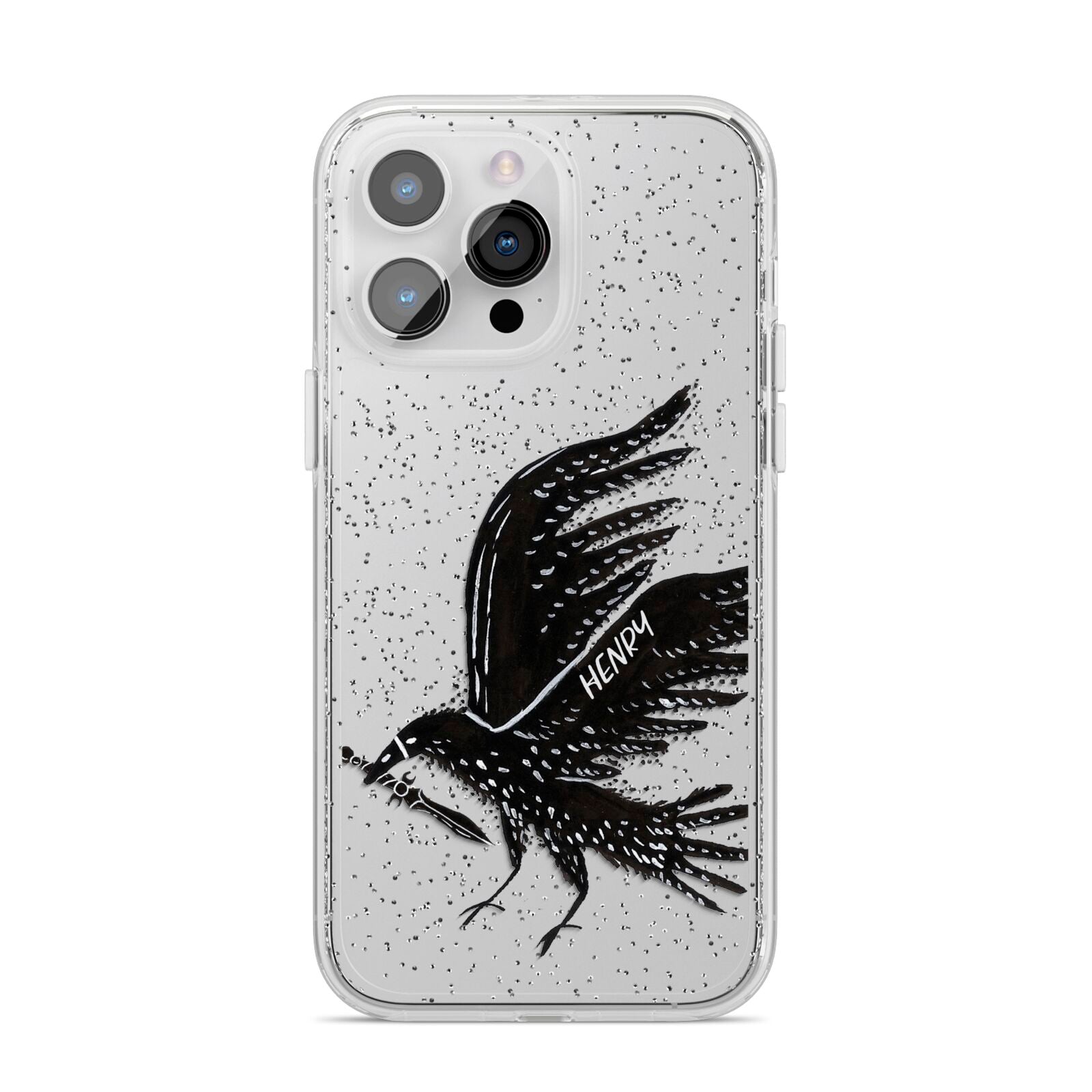Black Crow Personalised iPhone 14 Pro Max Glitter Tough Case Silver