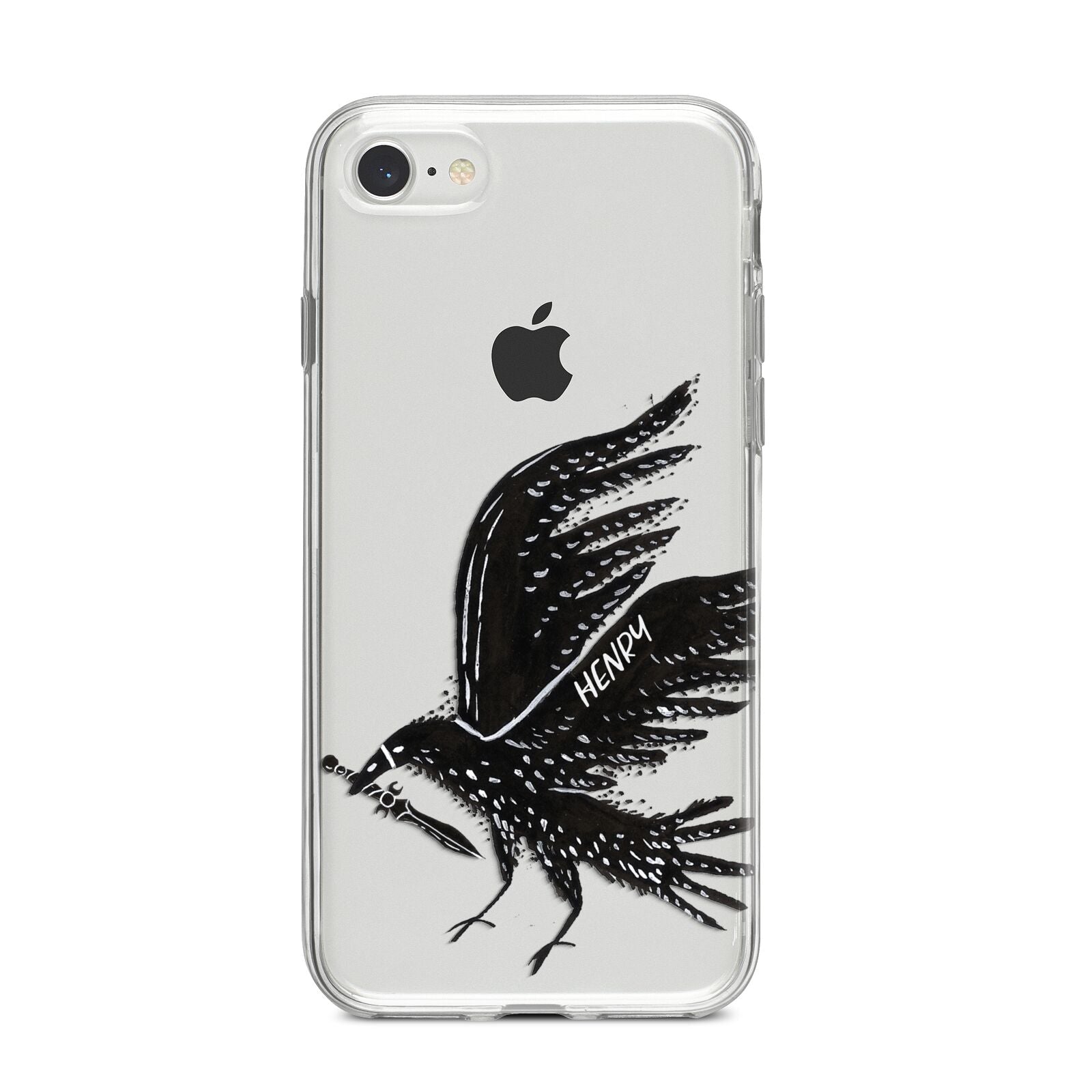 Black Crow Personalised iPhone 8 Bumper Case on Silver iPhone