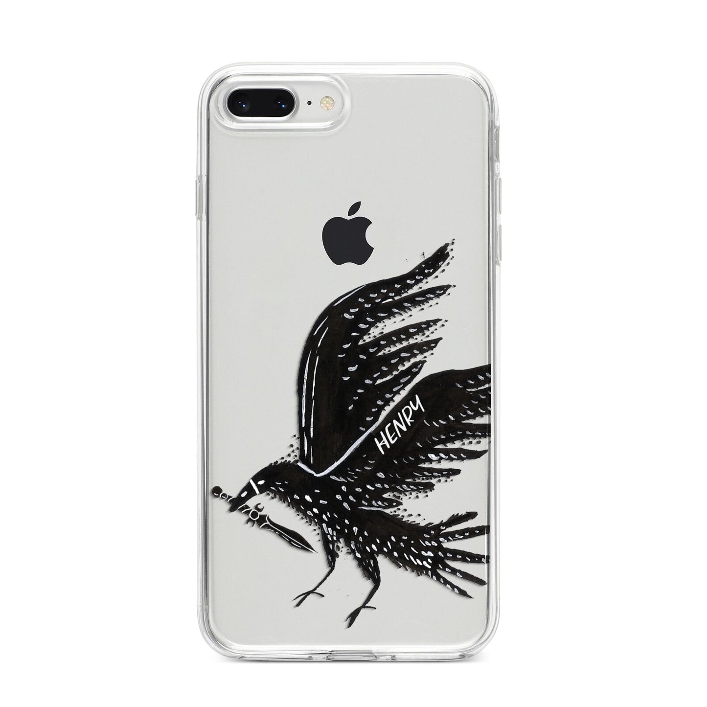 Black Crow Personalised iPhone 8 Plus Bumper Case on Silver iPhone