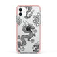 Black Dragon Apple iPhone 11 in White with Pink Impact Case