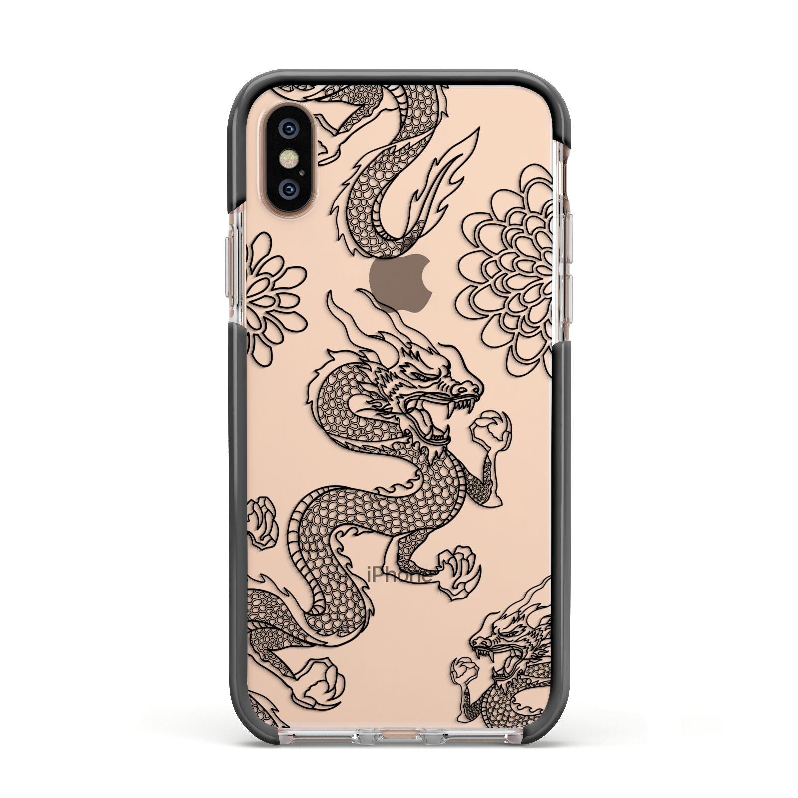 Black Dragon Apple iPhone Xs Impact Case Black Edge on Gold Phone