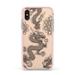 Black Dragon Apple iPhone Xs Impact Case Pink Edge on Gold Phone