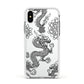 Black Dragon Apple iPhone Xs Impact Case White Edge on Silver Phone