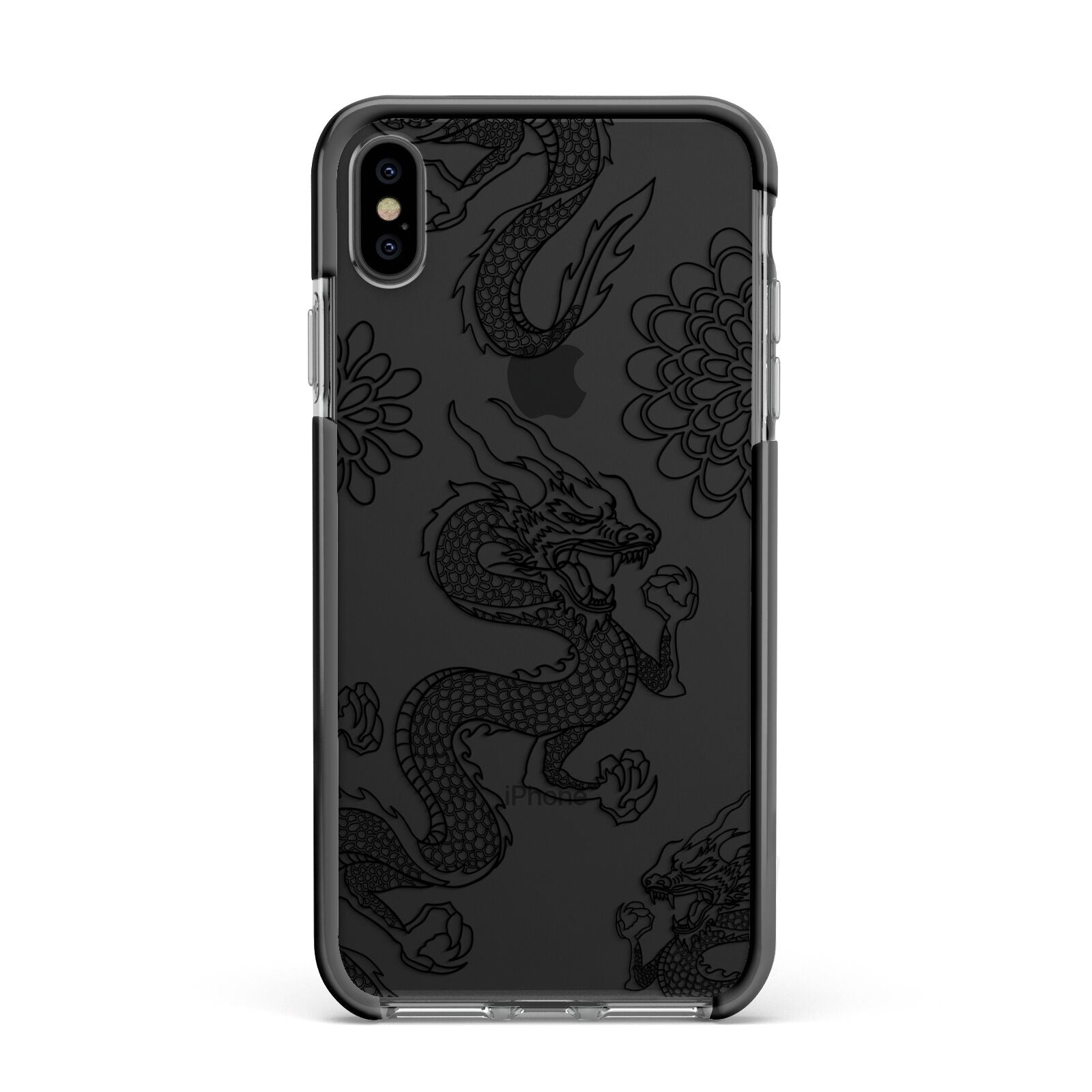 Black Dragon Apple iPhone Xs Max Impact Case Black Edge on Black Phone