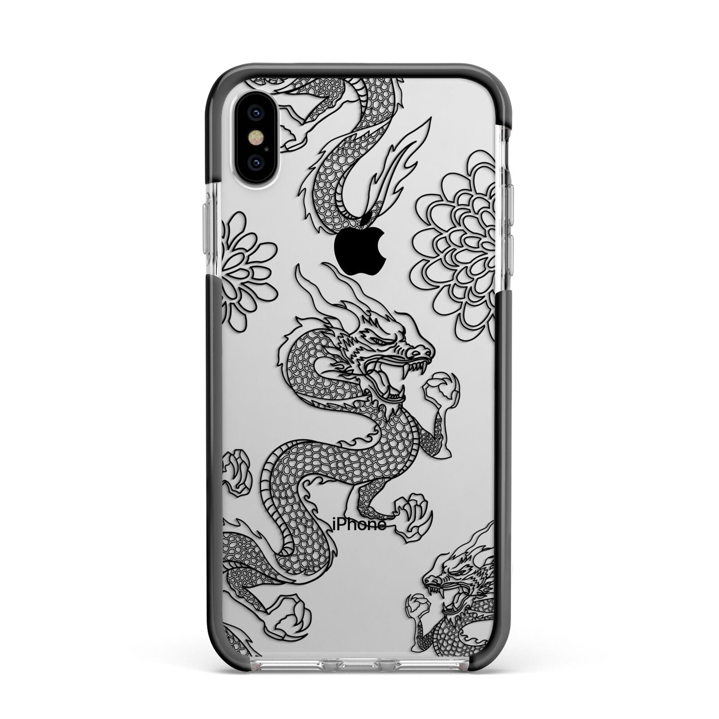 Black Dragon Apple iPhone Xs Max Impact Case Black Edge on Silver Phone