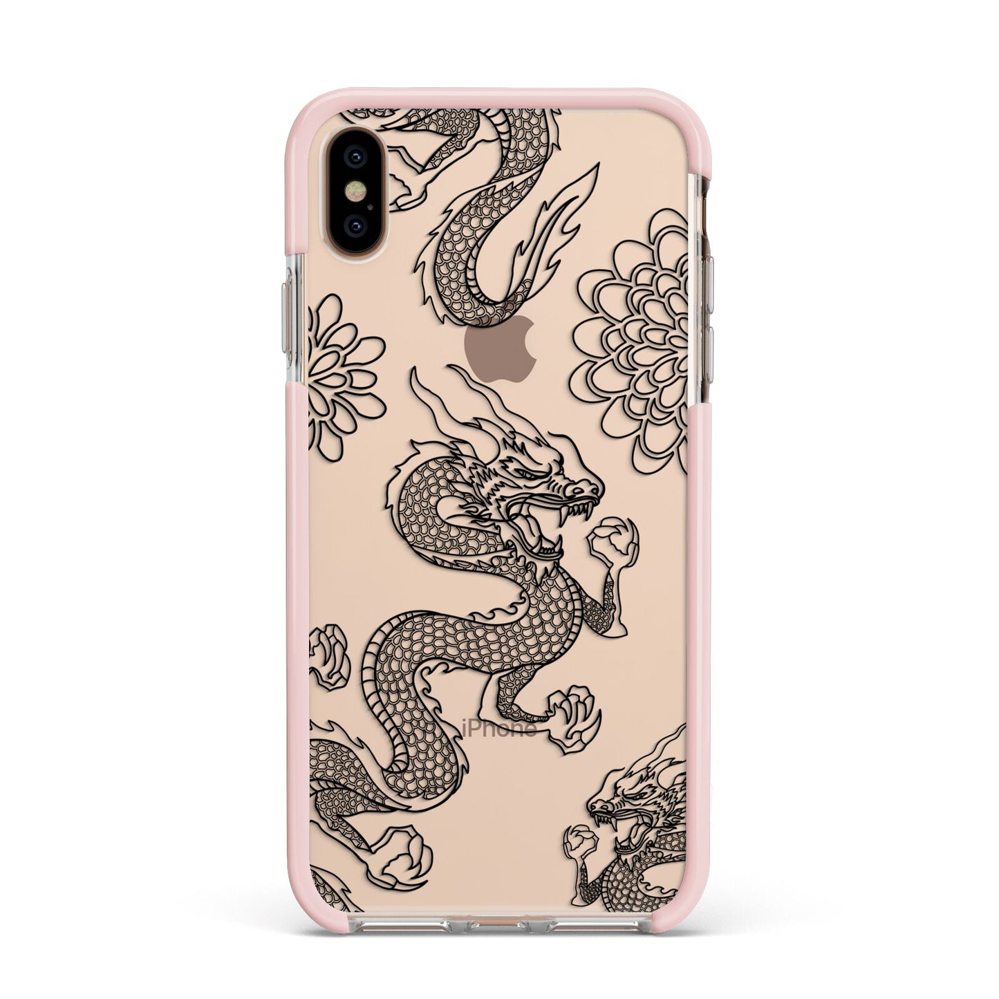 Black Dragon Apple iPhone Xs Max Impact Case Pink Edge on Gold Phone