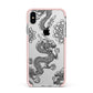 Black Dragon Apple iPhone Xs Max Impact Case Pink Edge on Silver Phone