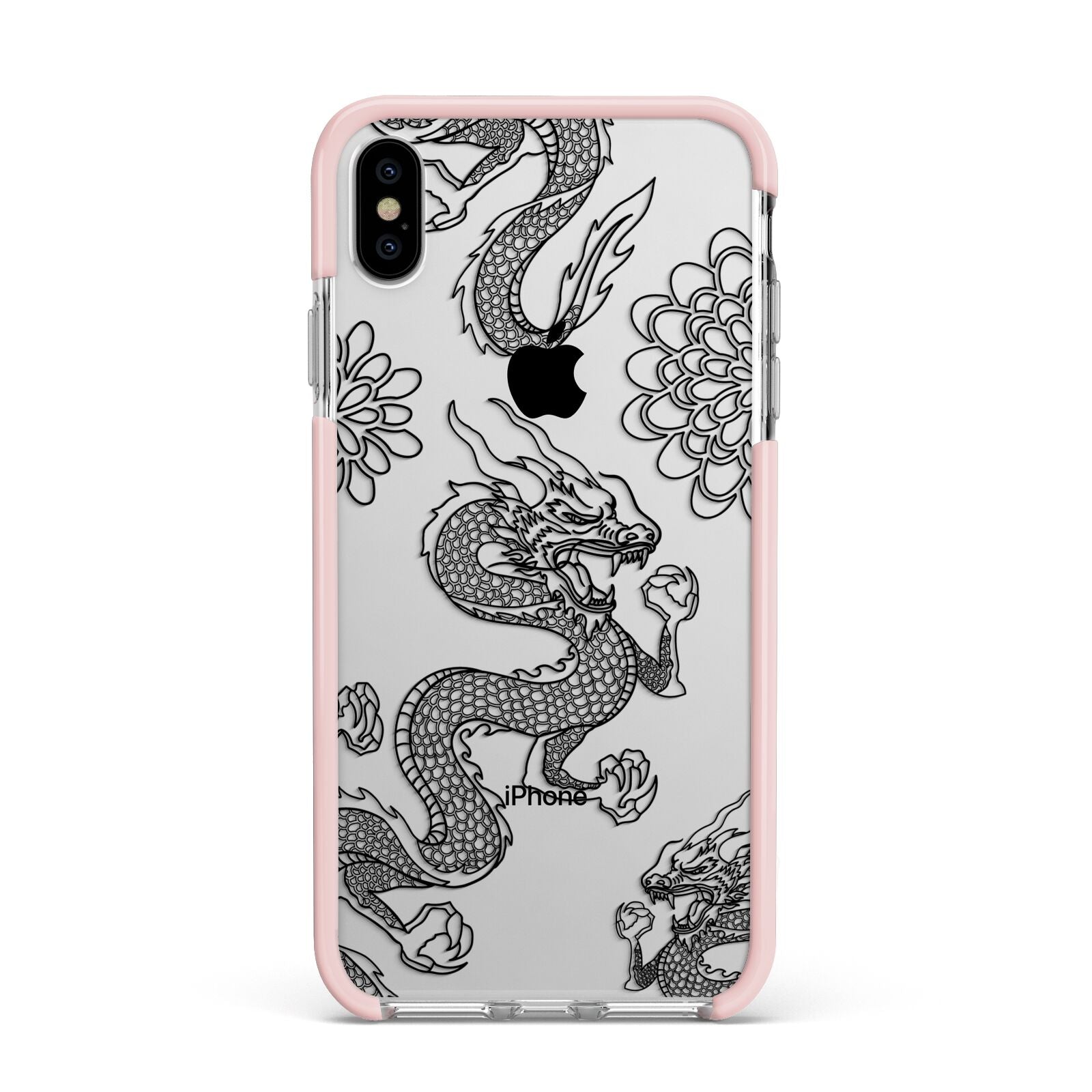 Black Dragon Apple iPhone Xs Max Impact Case Pink Edge on Silver Phone