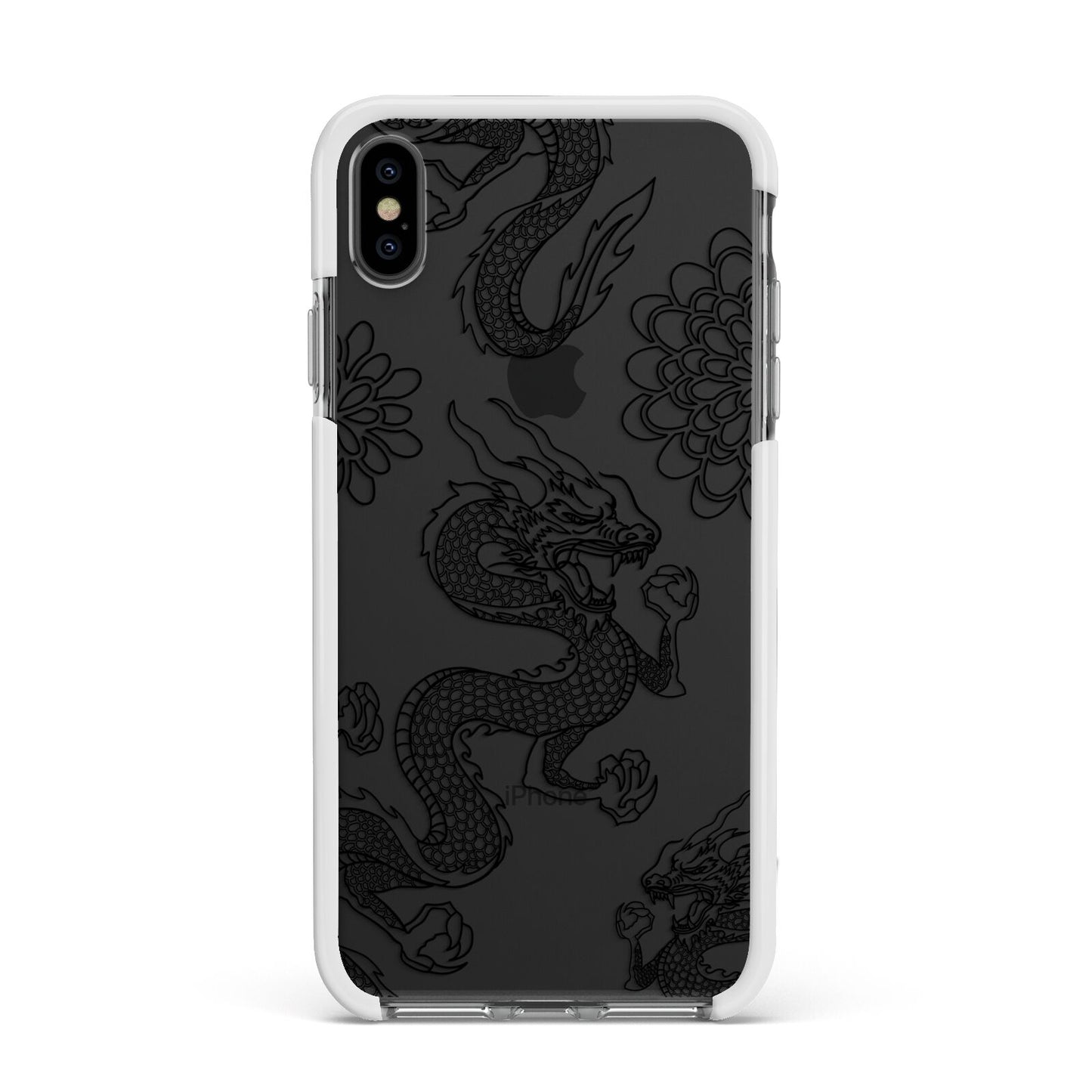 Black Dragon Apple iPhone Xs Max Impact Case White Edge on Black Phone
