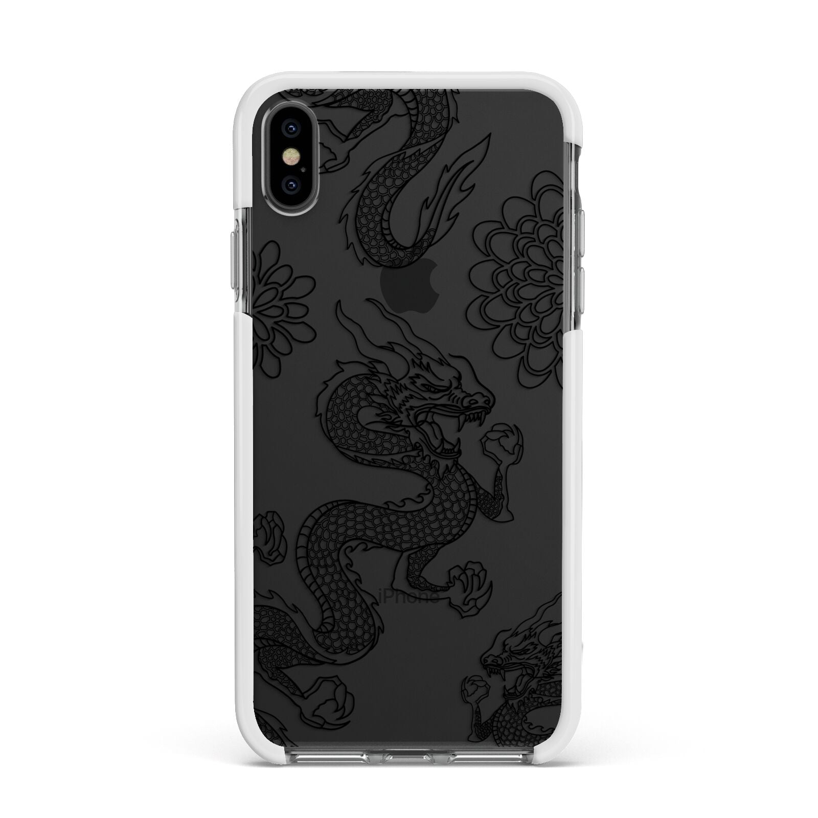 Black Dragon Apple iPhone Xs Max Impact Case White Edge on Black Phone