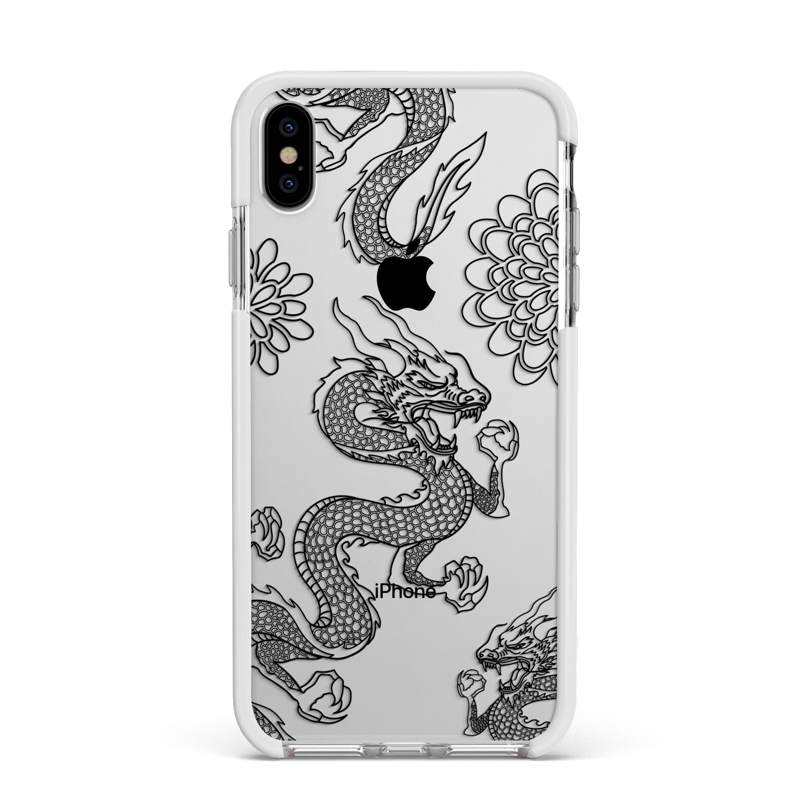 Black Dragon Apple iPhone Xs Max Impact Case White Edge on Silver Phone