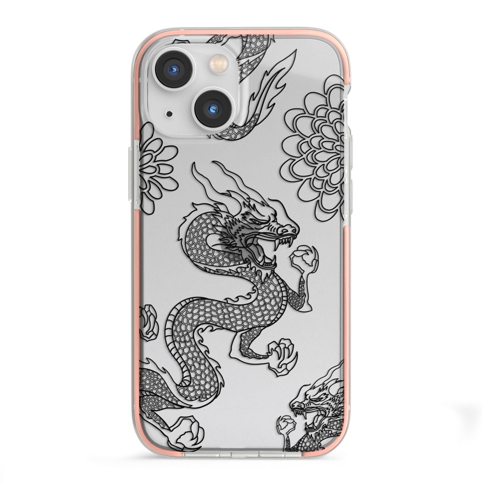 Black Dragon iPhone 13 Mini TPU Impact Case with Pink Edges