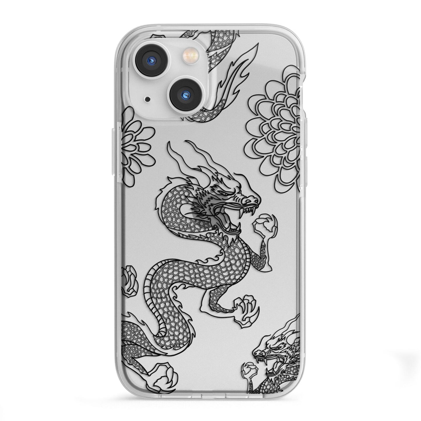 Black Dragon iPhone 13 Mini TPU Impact Case with White Edges