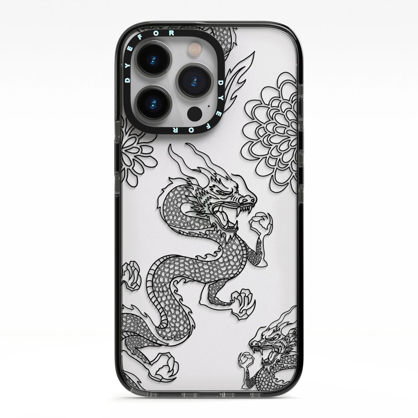 Black Dragon iPhone 13 Pro Black Impact Case on Silver phone