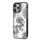 Black Dragon iPhone 13 Pro Max Black Impact Case Side Angle on Silver phone