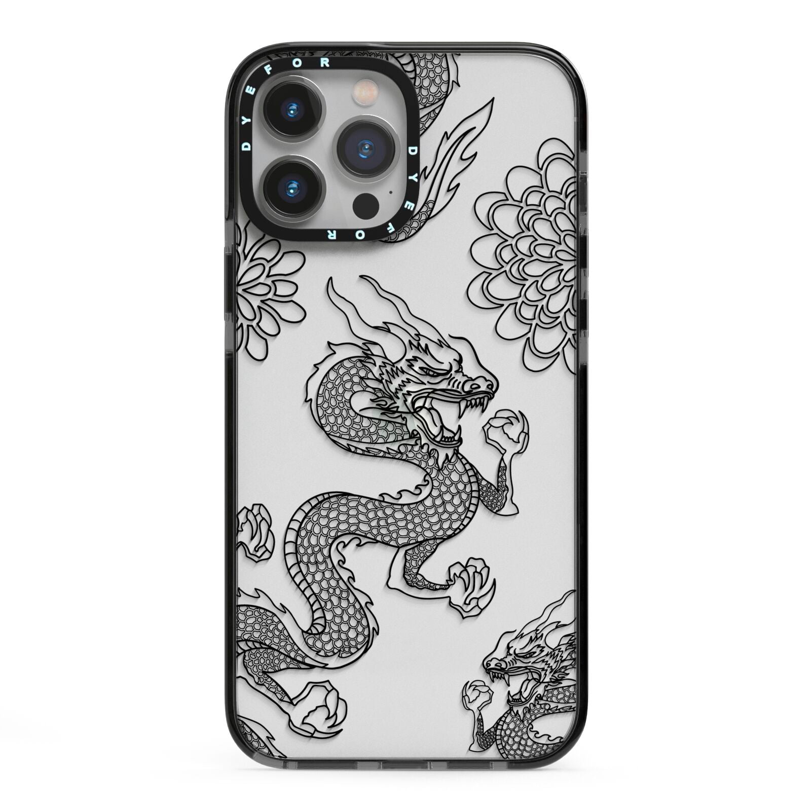 Black Dragon iPhone 13 Pro Max Black Impact Case on Silver phone