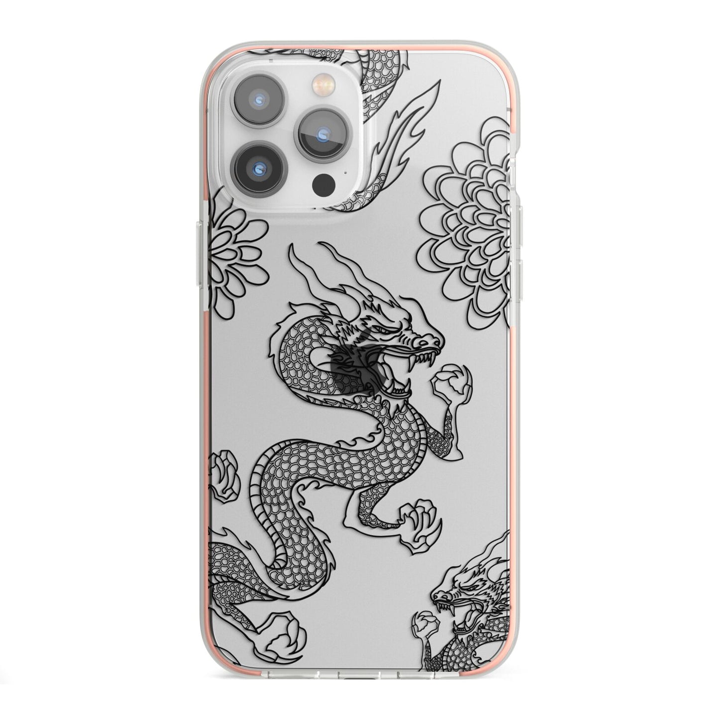 Black Dragon iPhone 13 Pro Max TPU Impact Case with Pink Edges