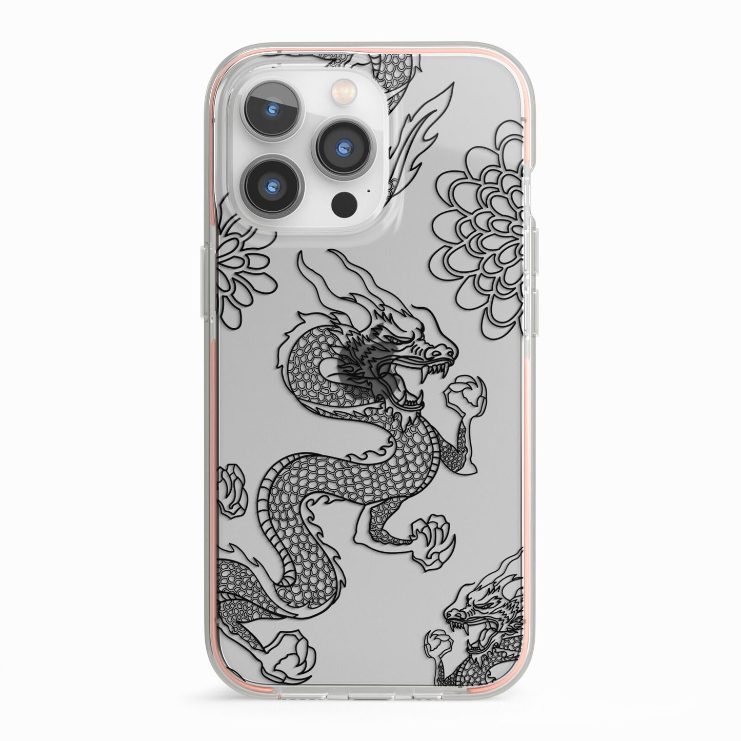Black Dragon iPhone 13 Pro TPU Impact Case with Pink Edges