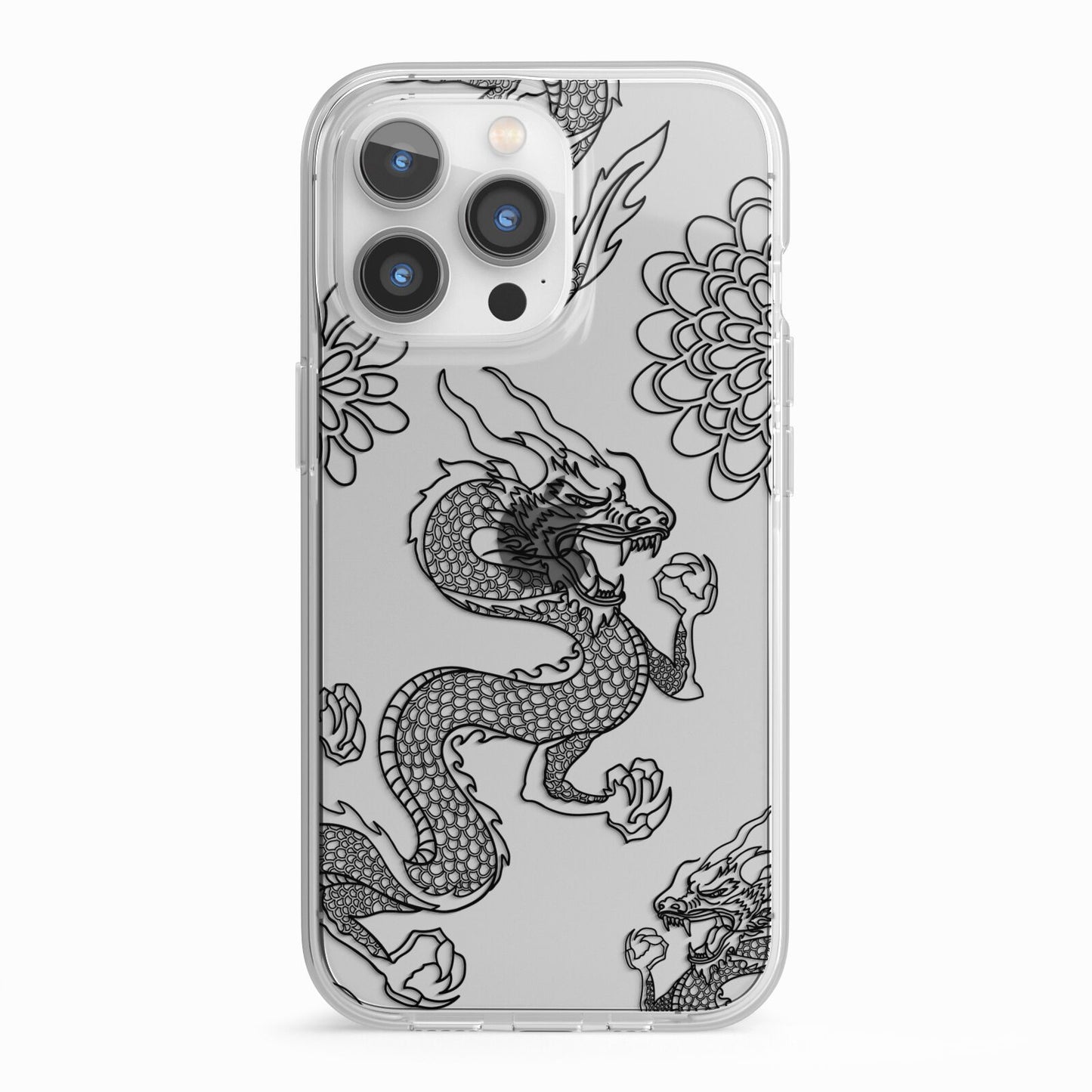 Black Dragon iPhone 13 Pro TPU Impact Case with White Edges