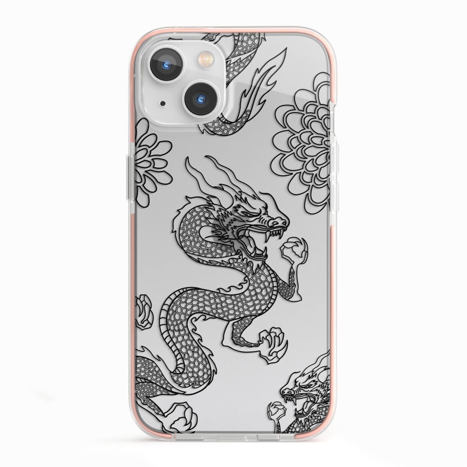 Black Dragon iPhone 13 TPU Impact Case with Pink Edges