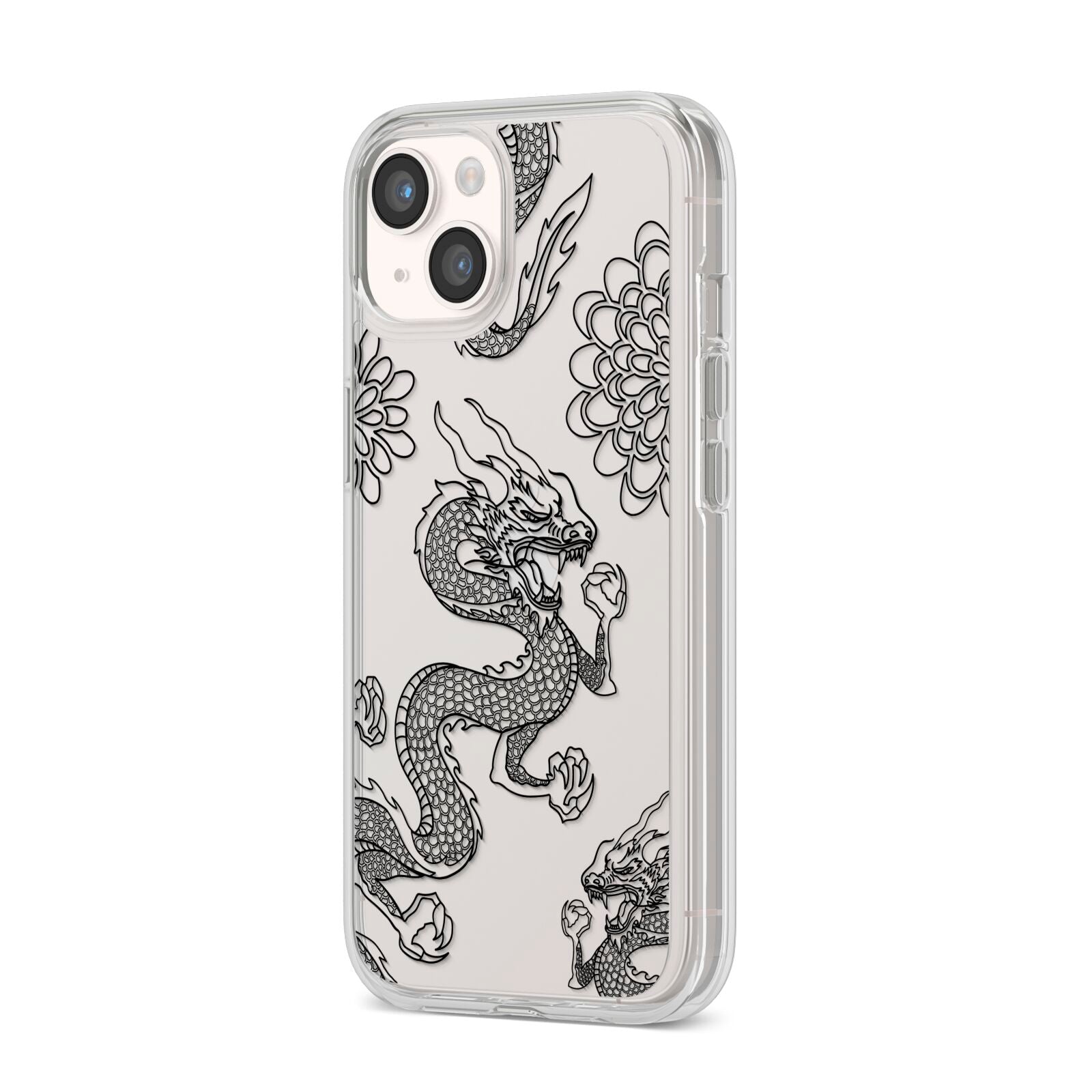 Black Dragon iPhone 14 Clear Tough Case Starlight Angled Image