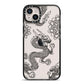 Black Dragon iPhone 14 Plus Black Impact Case on Silver phone