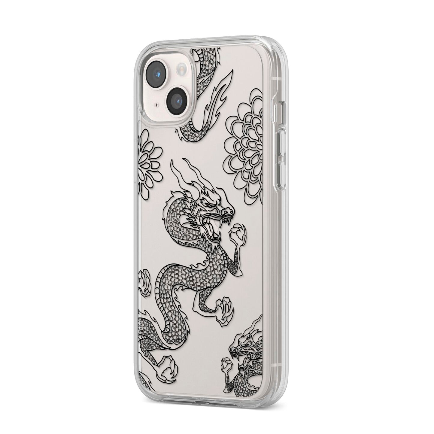 Black Dragon iPhone 14 Plus Clear Tough Case Starlight Angled Image