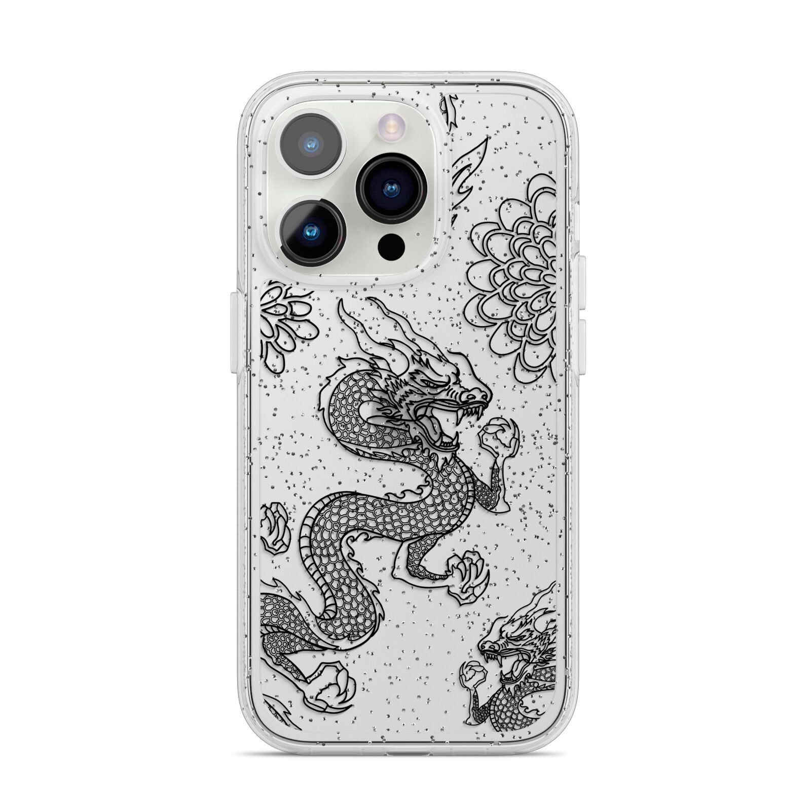 Black Dragon iPhone 14 Pro Glitter Tough Case Silver