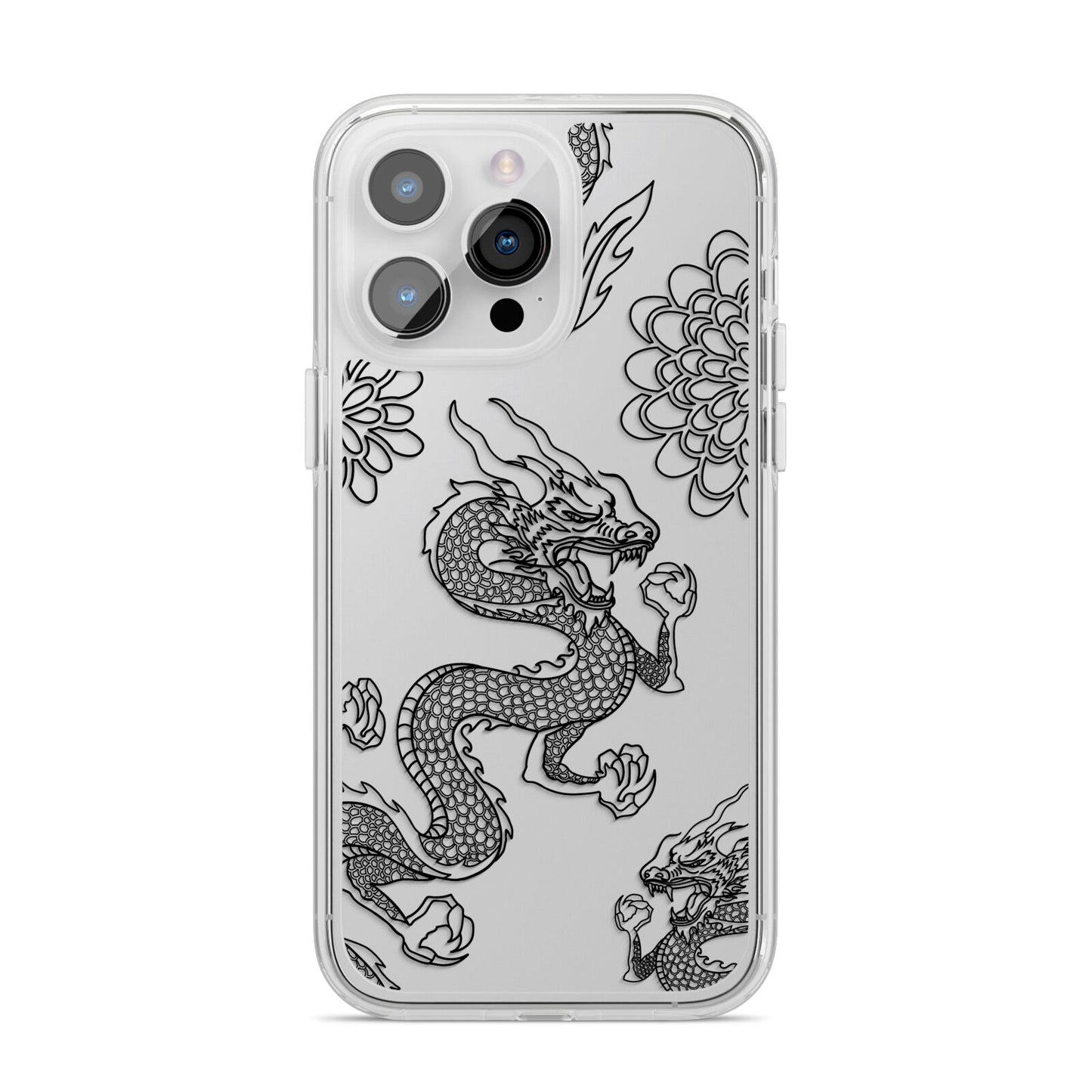 Black Dragon iPhone 14 Pro Max Clear Tough Case Silver