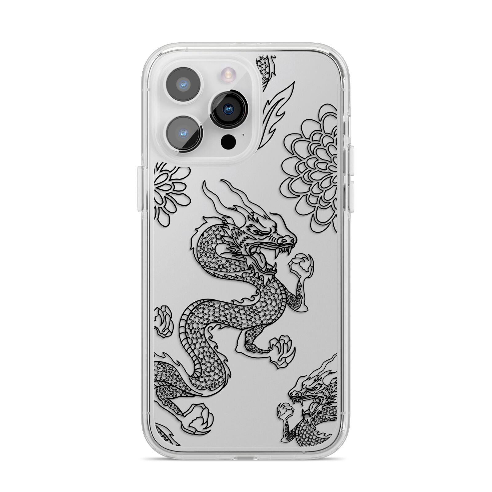 Black Dragon iPhone 14 Pro Max Clear Tough Case Silver