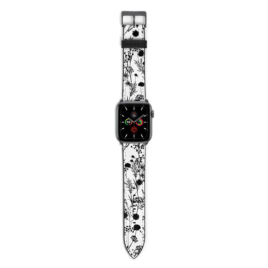 Black Floral Meadow Apple Watch Strap with Space Grey Hardware