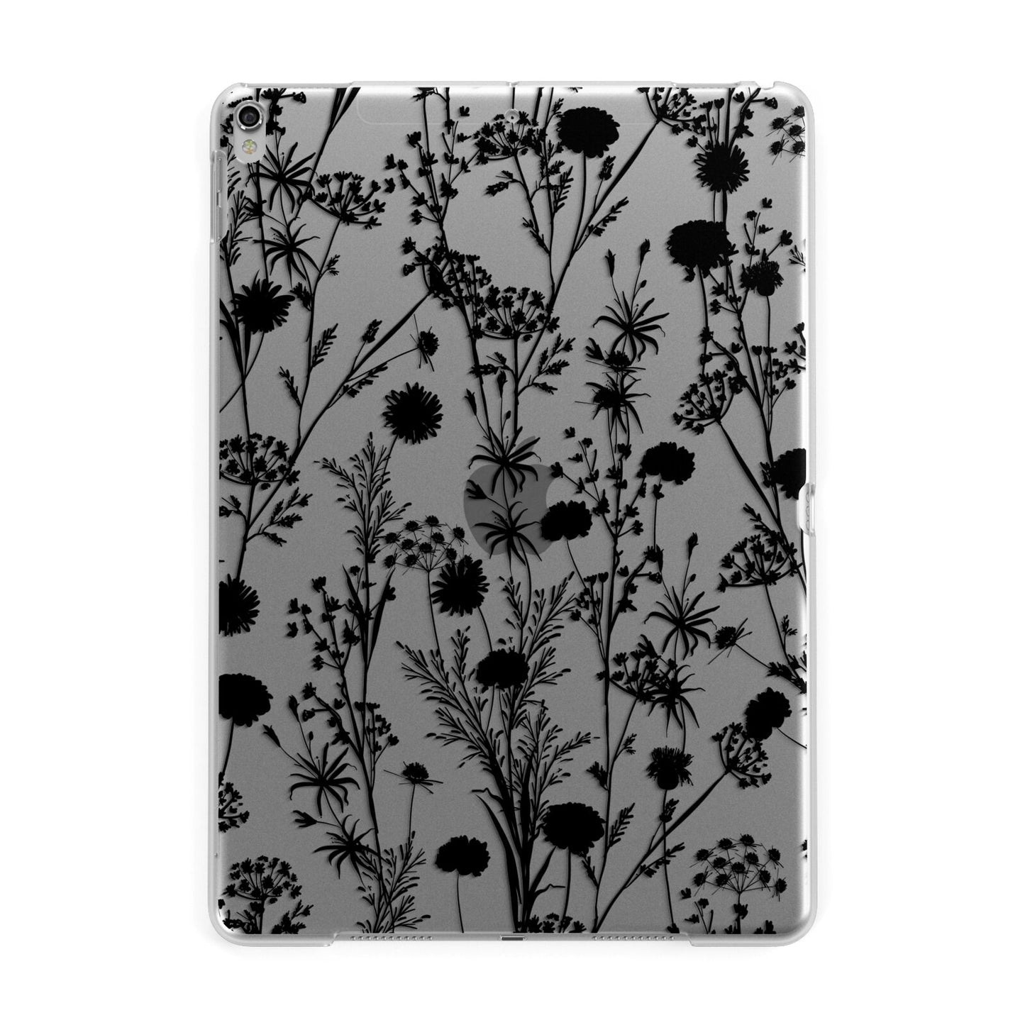 Black Floral Meadow Apple iPad Silver Case
