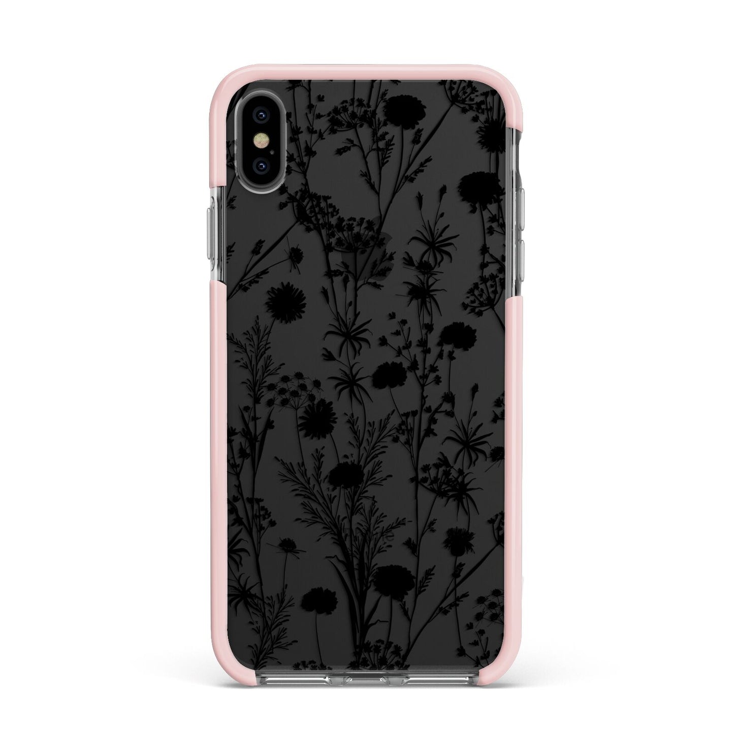 Black Floral Meadow Apple iPhone Xs Max Impact Case Pink Edge on Black Phone