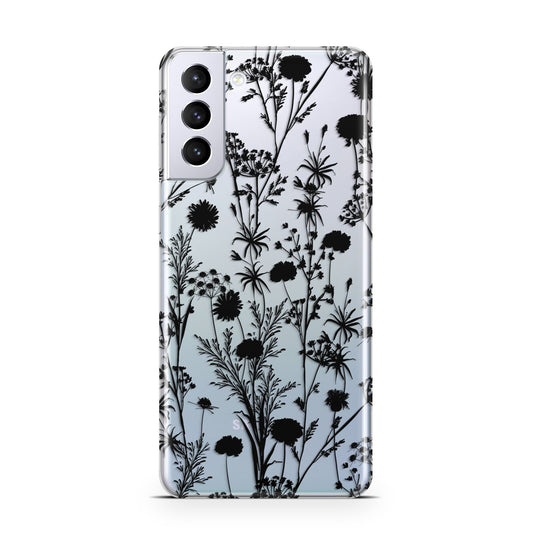 Black Floral Meadow Samsung S21 Plus Phone Case