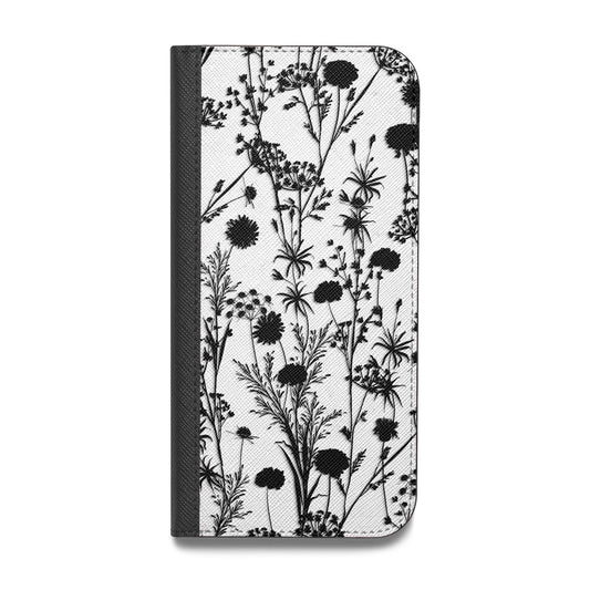 Black Floral Meadow Vegan Leather Flip iPhone Case