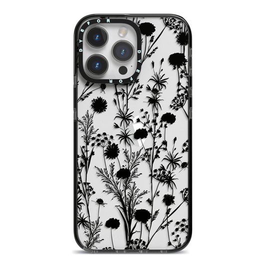 Black Floral Meadow iPhone 14 Pro Max Black Impact Case on Silver phone