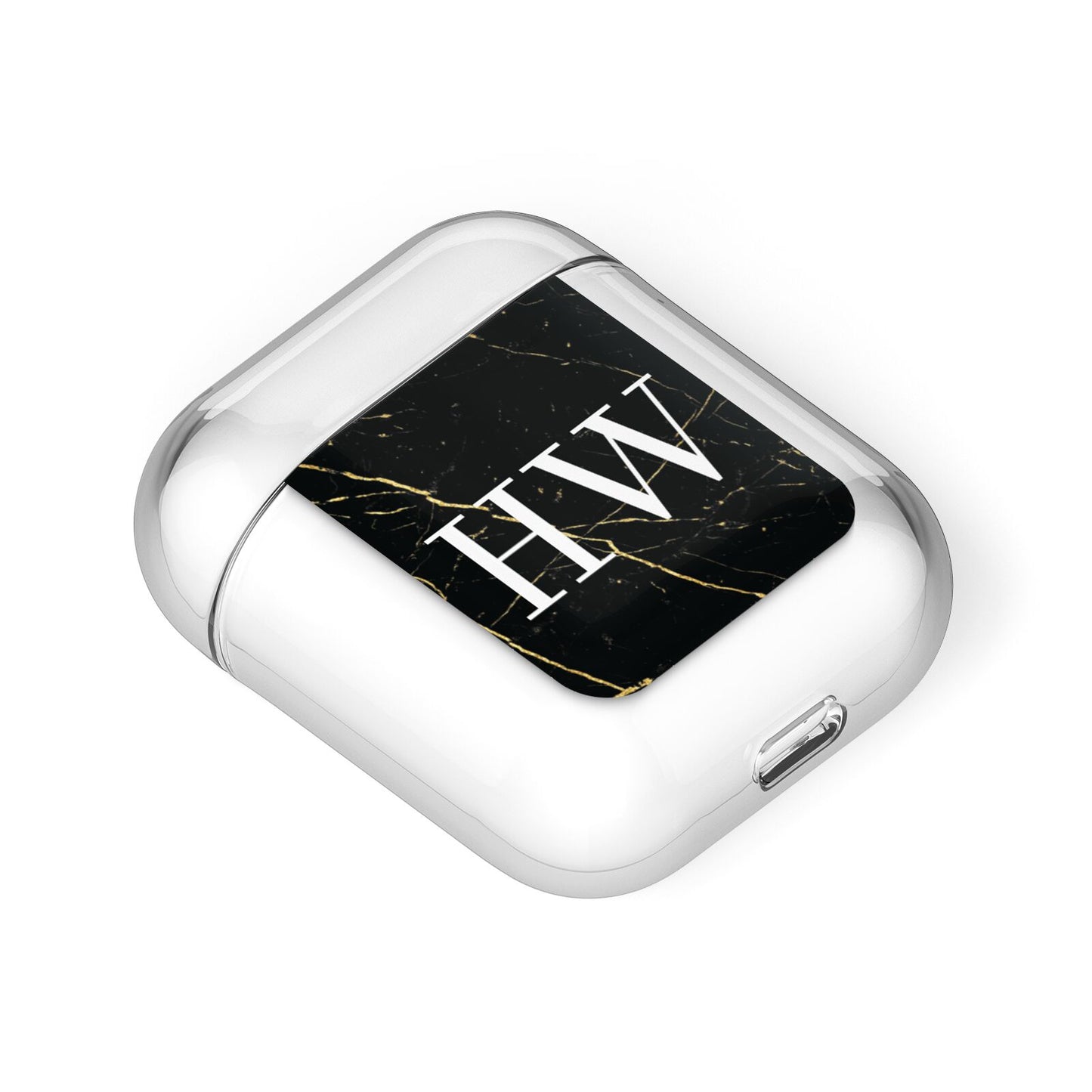 Black Gold Marble Effect Initials Personalised AirPods Case Laid Flat
