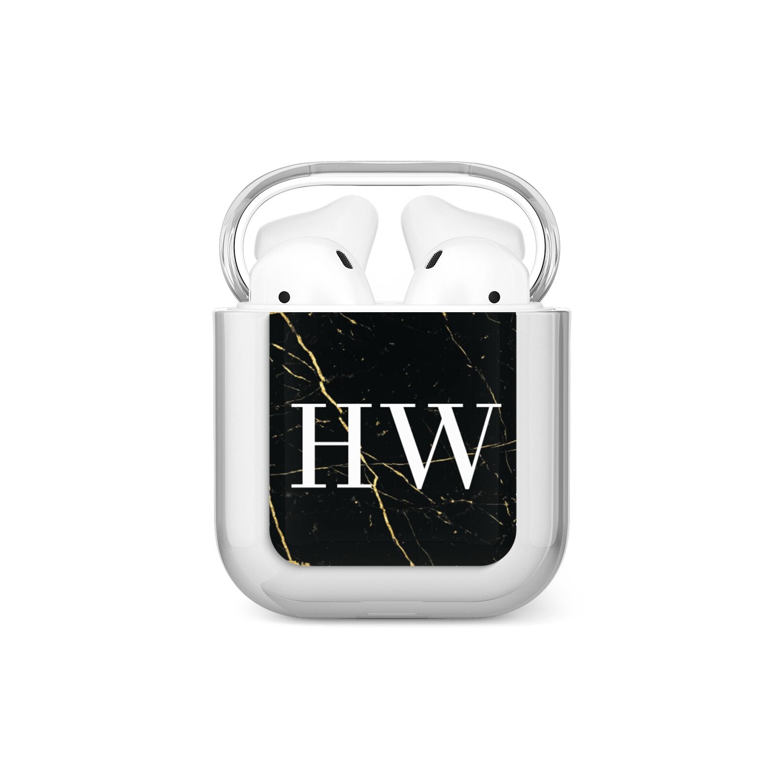 Black Gold Marble Effect Initials Personalised AirPods Case