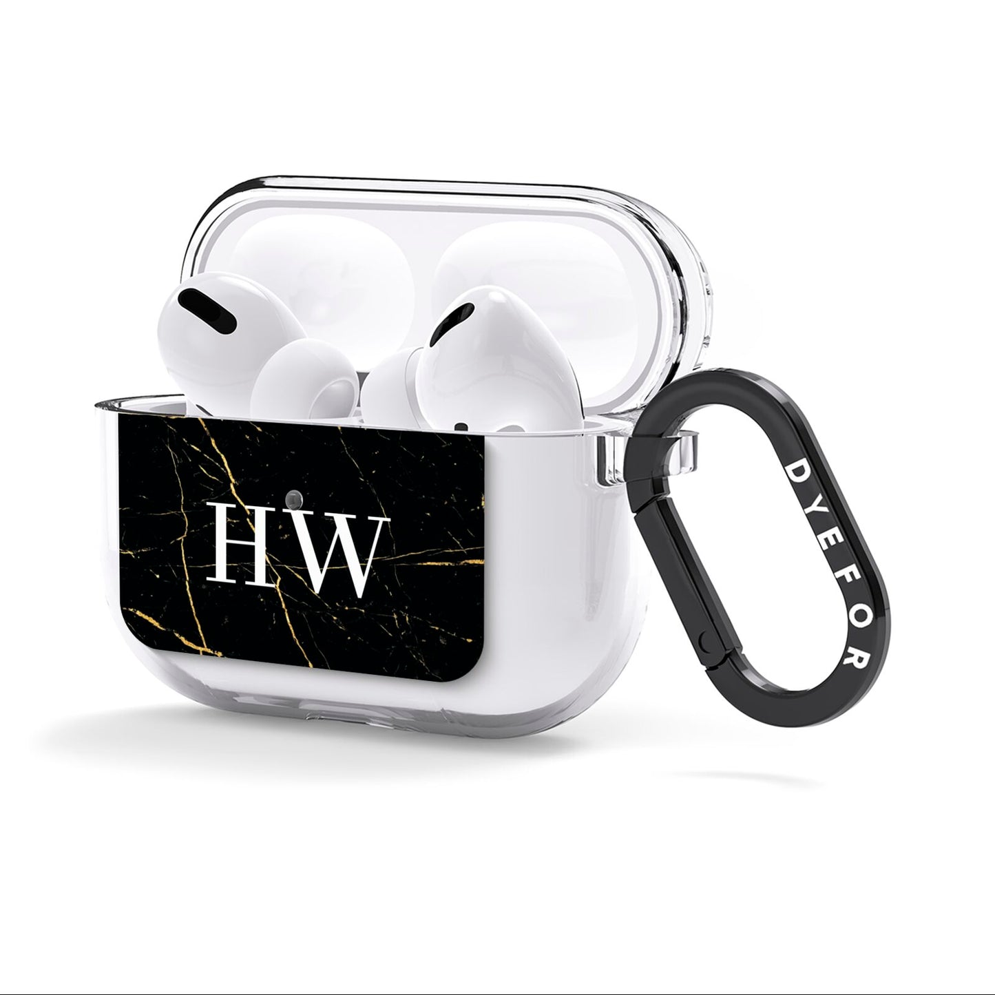 Black Gold Marble Effect Initials Personalised AirPods Clear Case 3rd Gen Side Image
