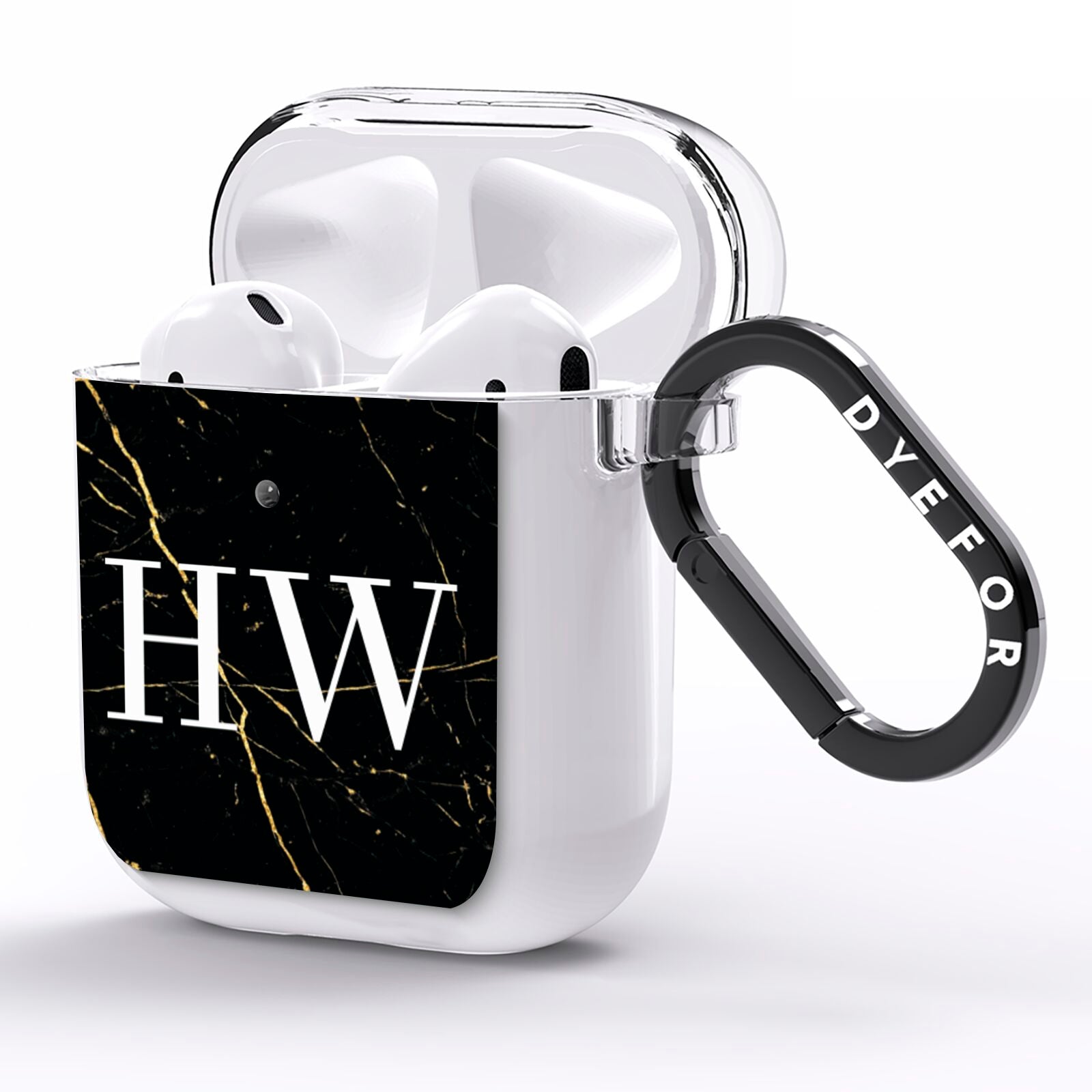 Black Gold Marble Effect Initials Personalised AirPods Clear Case Side Image