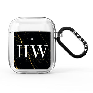 Black & Gold Marble Effect Initials Personalised AirPods Case