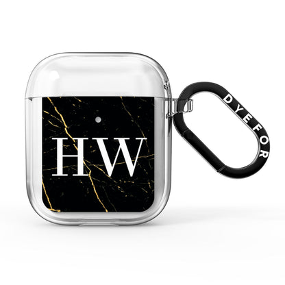 Black Gold Marble Effect Initials Personalised AirPods Clear Case