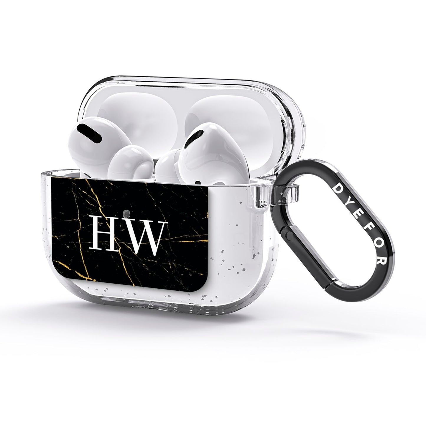 Black Gold Marble Effect Initials Personalised AirPods Glitter Case 3rd Gen Side Image