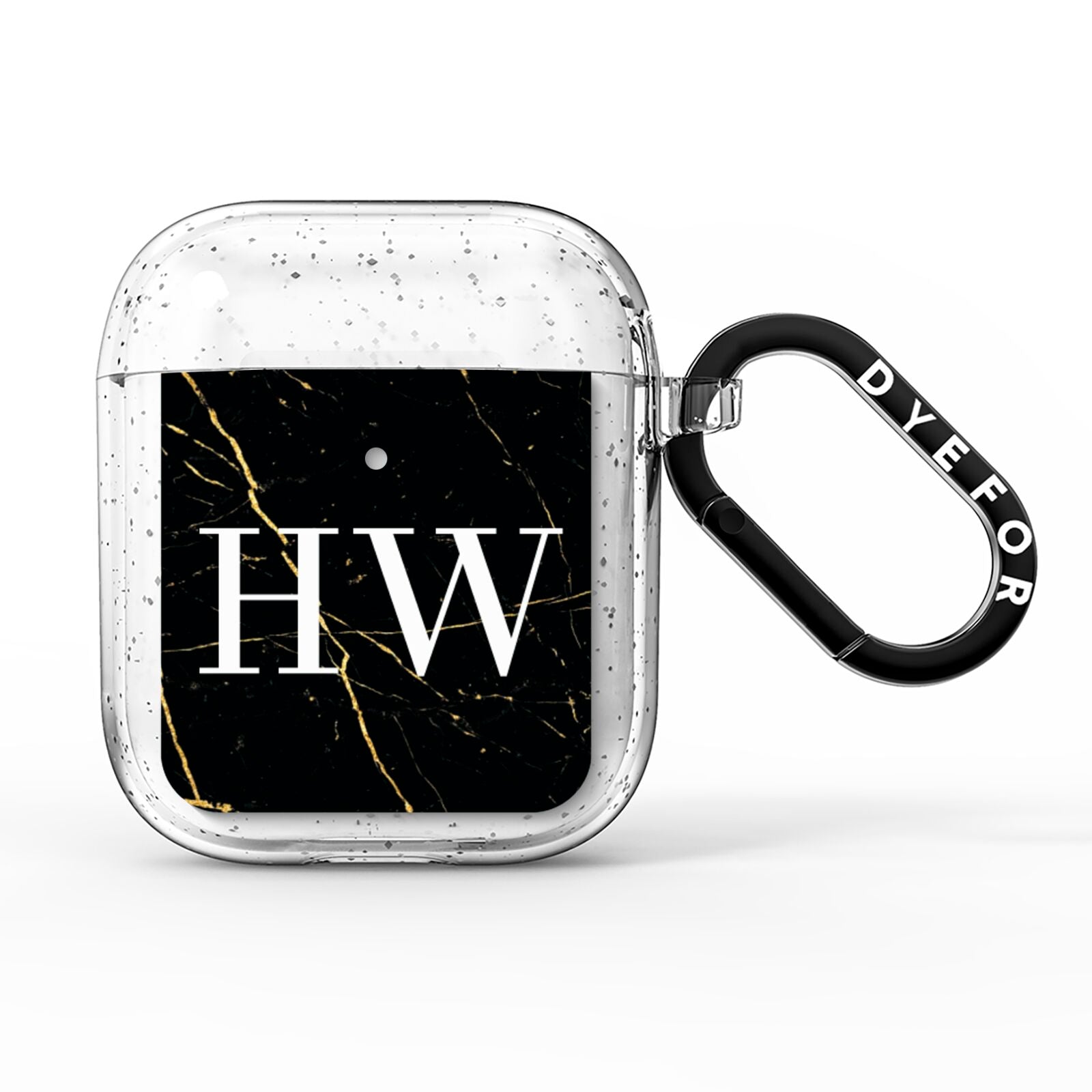 Black Gold Marble Effect Initials Personalised AirPods Glitter Case