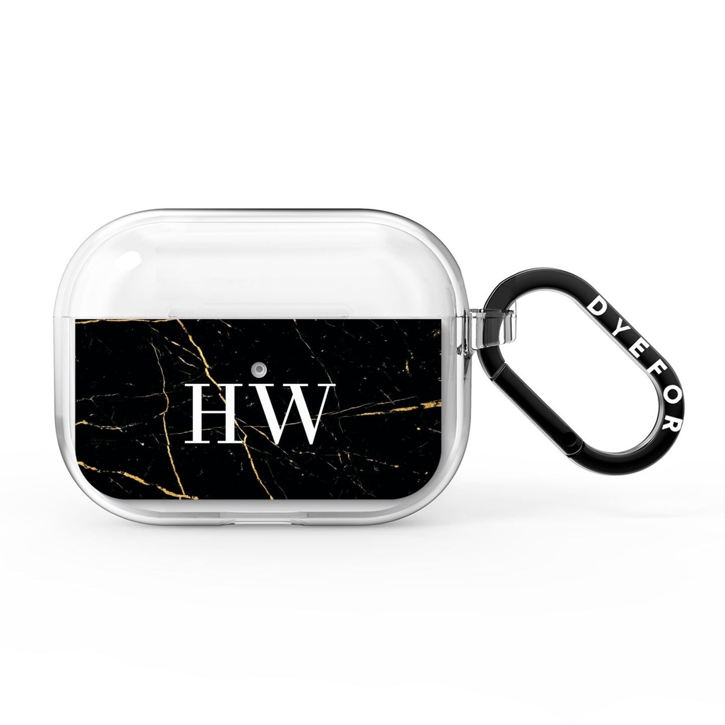 Black Gold Marble Effect Initials Personalised AirPods Pro Clear Case
