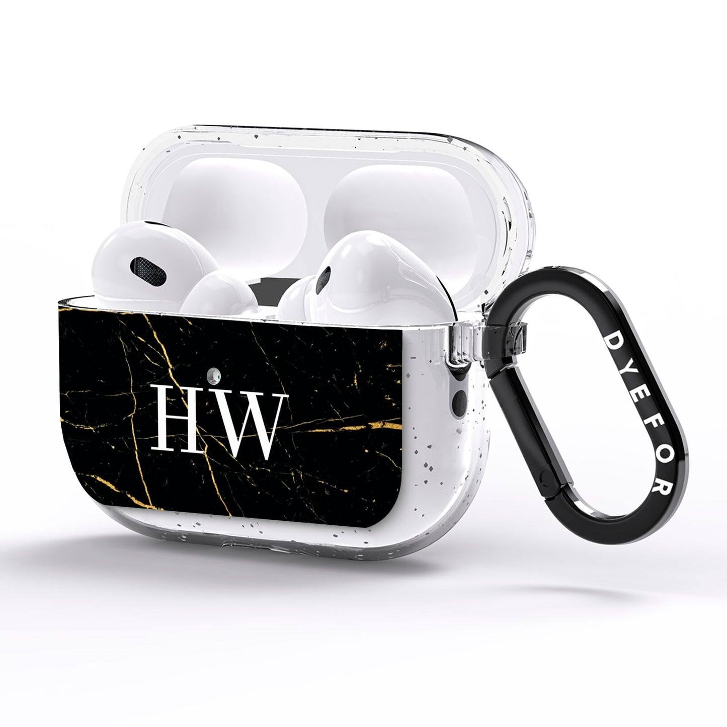 Black Gold Marble Effect Initials Personalised AirPods Pro Glitter Case Side Image