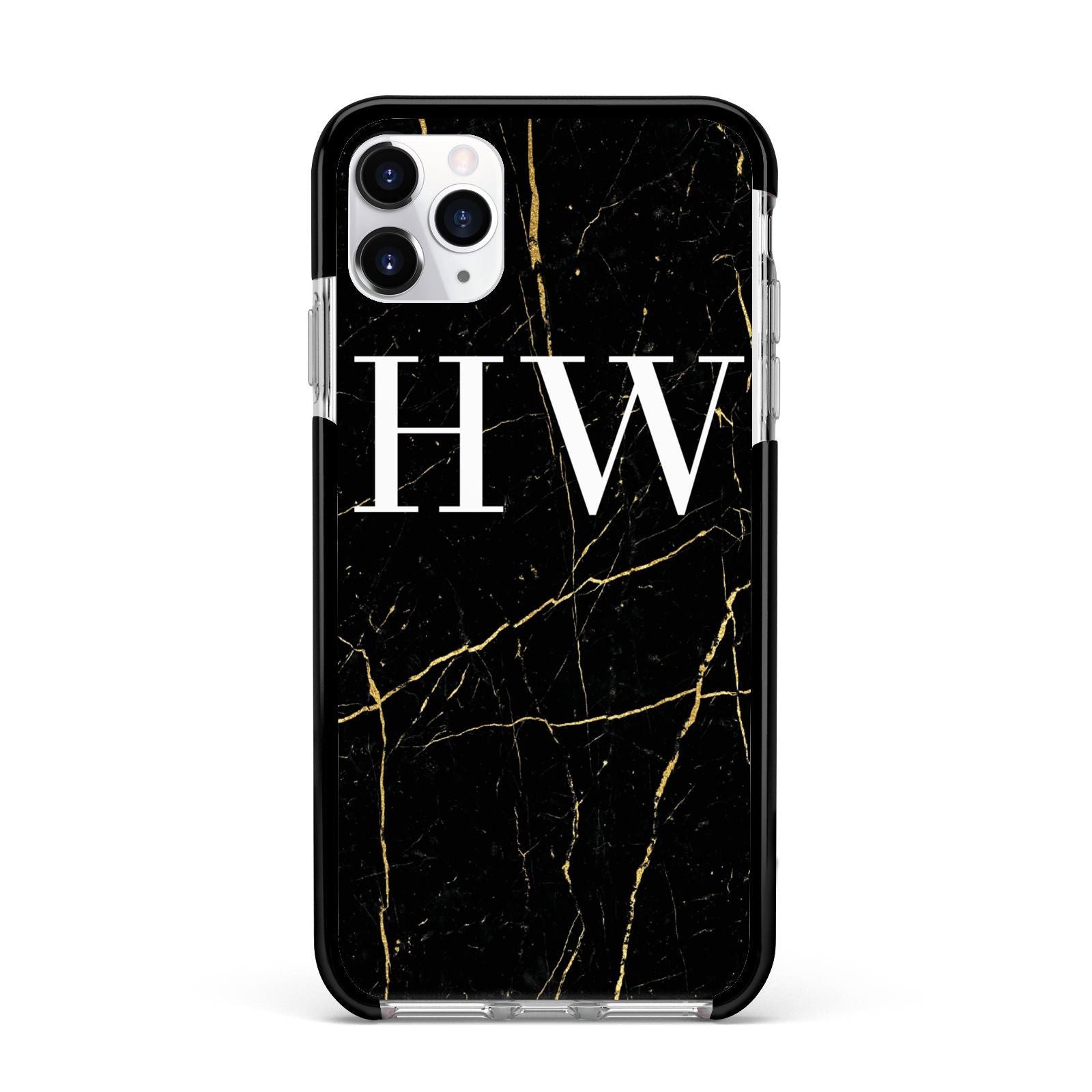 Black Gold Marble Effect Initials Personalised Apple iPhone 11 Pro Max in Silver with Black Impact Case