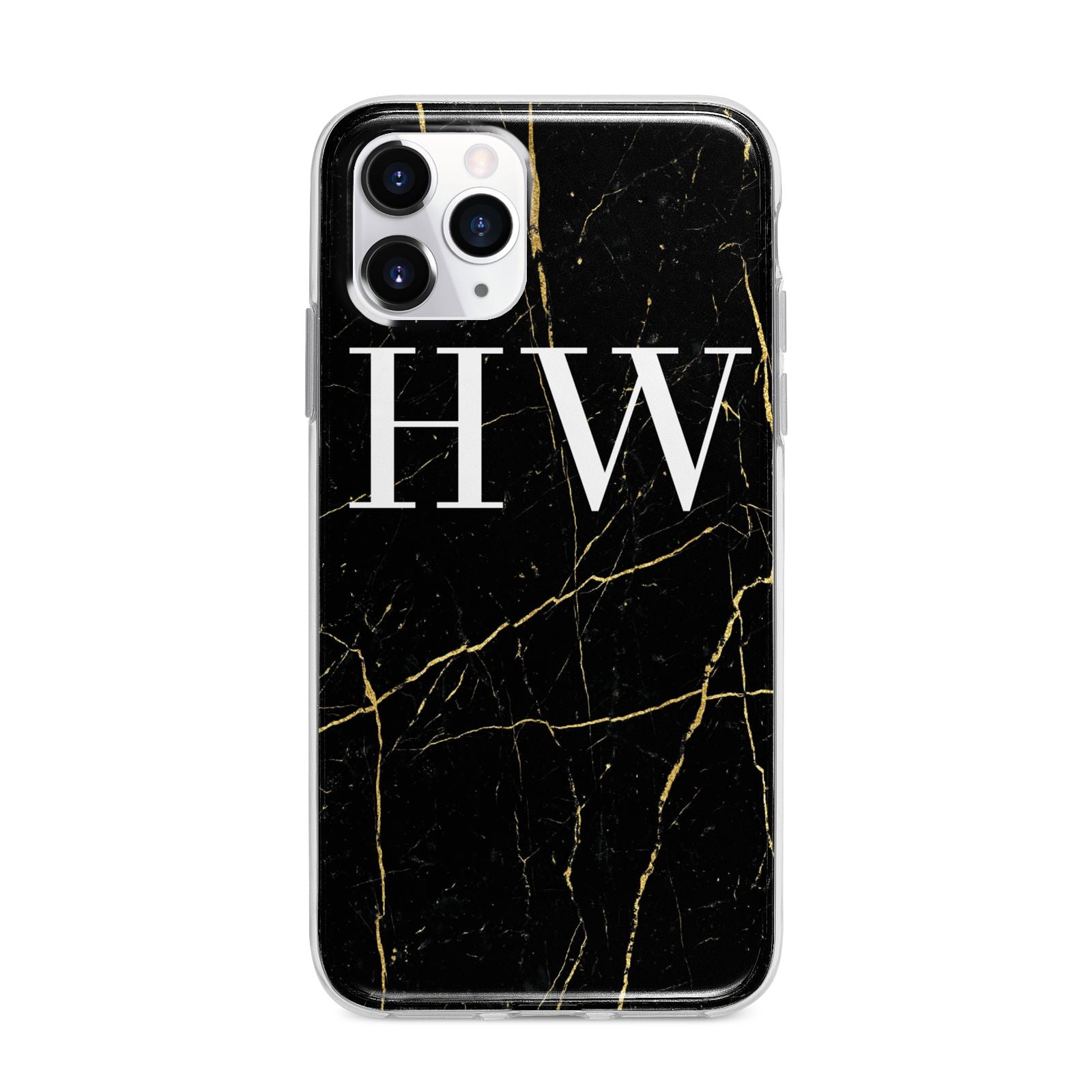 Black Gold Marble Effect Initials Personalised Apple iPhone 11 Pro Max in Silver with Bumper Case